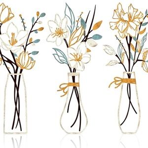 Decorative Floral Wall Art Print in White, Gold & Teal